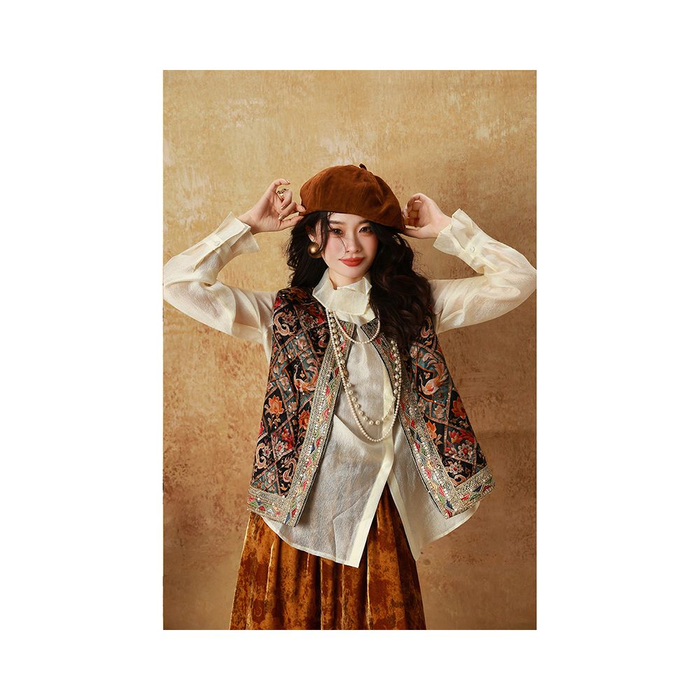 dangdang somes Blooming Flowers in Spring Rubik s Cube Flower Embroidery Ethnic Style Dense Embroidery Quilted Vest image 5