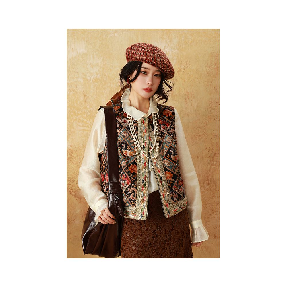 dangdang somes Blooming Flowers in Spring Rubik s Cube Flower Embroidery Ethnic Style Dense Embroidery Quilted Vest image 0