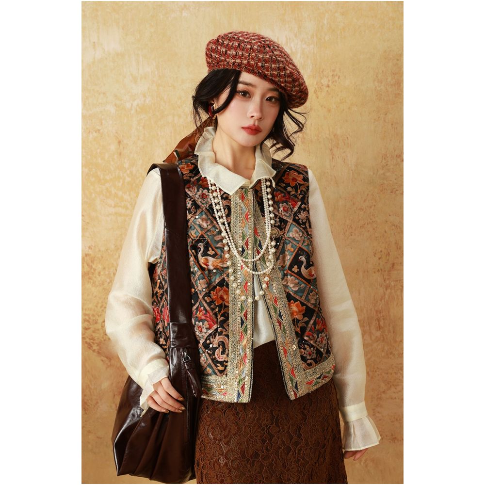 dangdang somes Blooming Flowers in Spring Rubik s Cube Flower Embroidery Ethnic Style Dense Embroidery Quilted Vest image 11