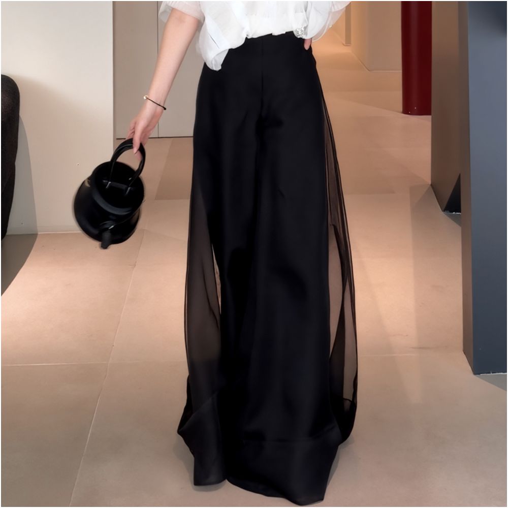 2025 Summer New Fashionable European High end Exquisite Mesh Design Wide Leg Pants for Women Small and Unique Floor Pants image 3