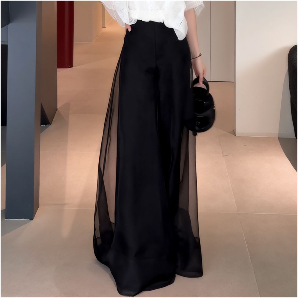 2025 Summer New Fashionable European High end Exquisite Mesh Design Wide Leg Pants for Women Small and Unique Floor Pants image 7