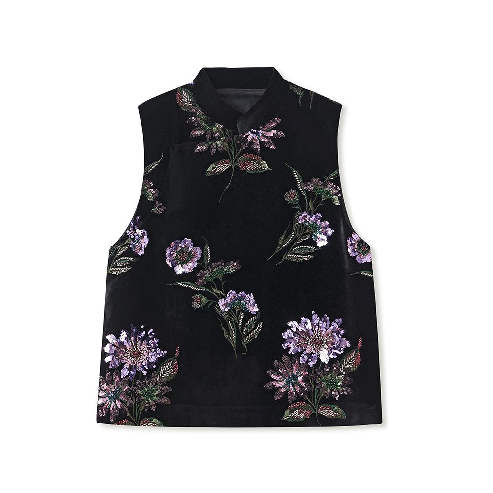 Noble old money style sequin bead embroidery exquisite fireworks vest new Chinese style purple gold flower top for women in spring and summer 2025 image 9