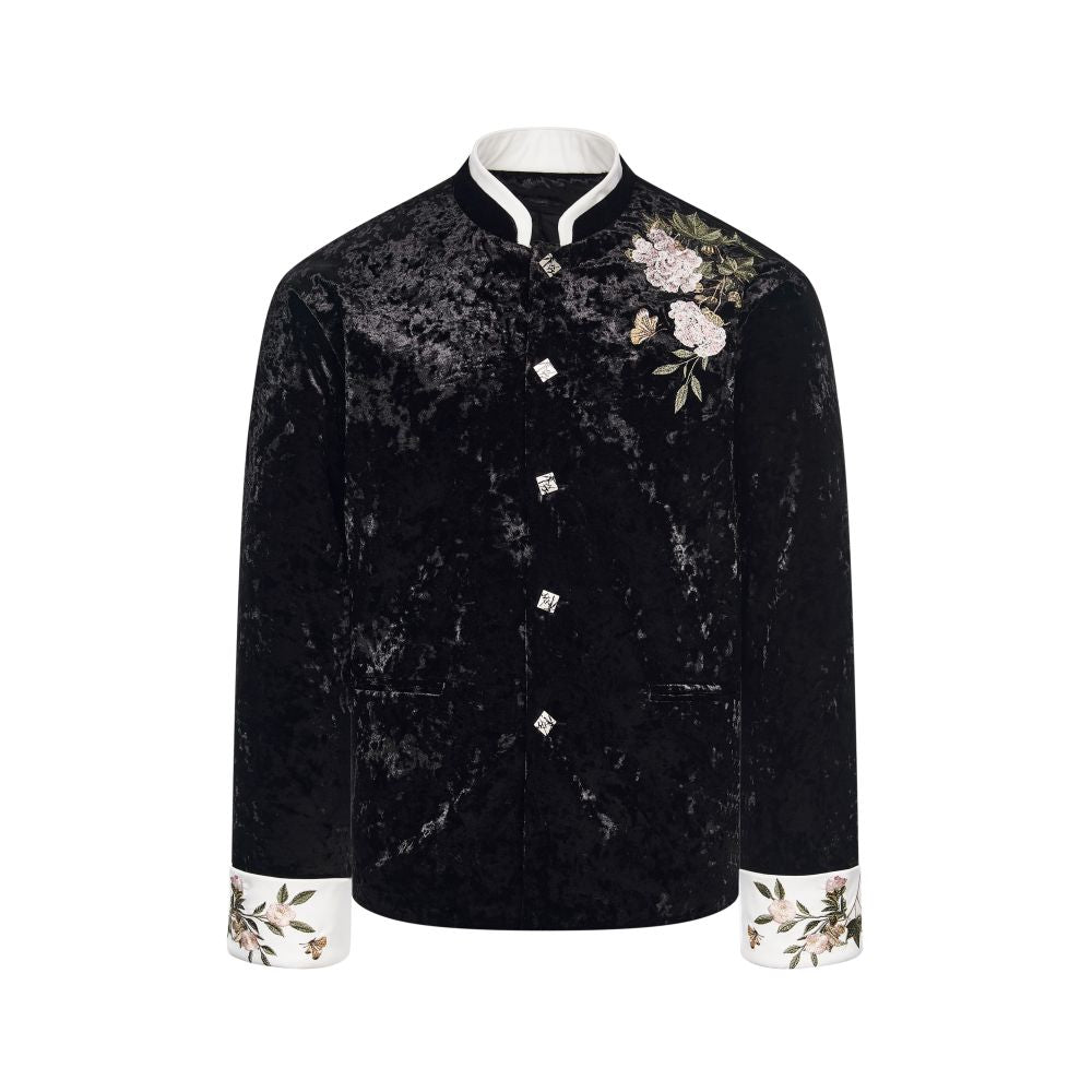 CNEW Chu Nian Er Wen New Chinese Style Peony Floral Embroidery Black Velvet Leather Collar Tang Suit Cotton padded Jacket for Men and Women image 5