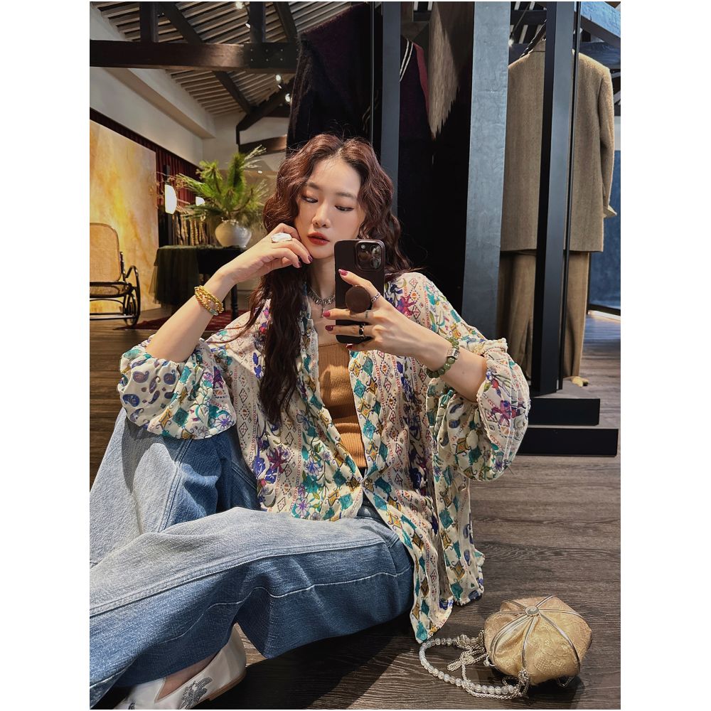 Yang Mi Mid Autumn Festival Same Style Three Lucky Black Flower Window Shadow New Chinese National Velvet Rotten Flower Shirt Women s Coat image 17