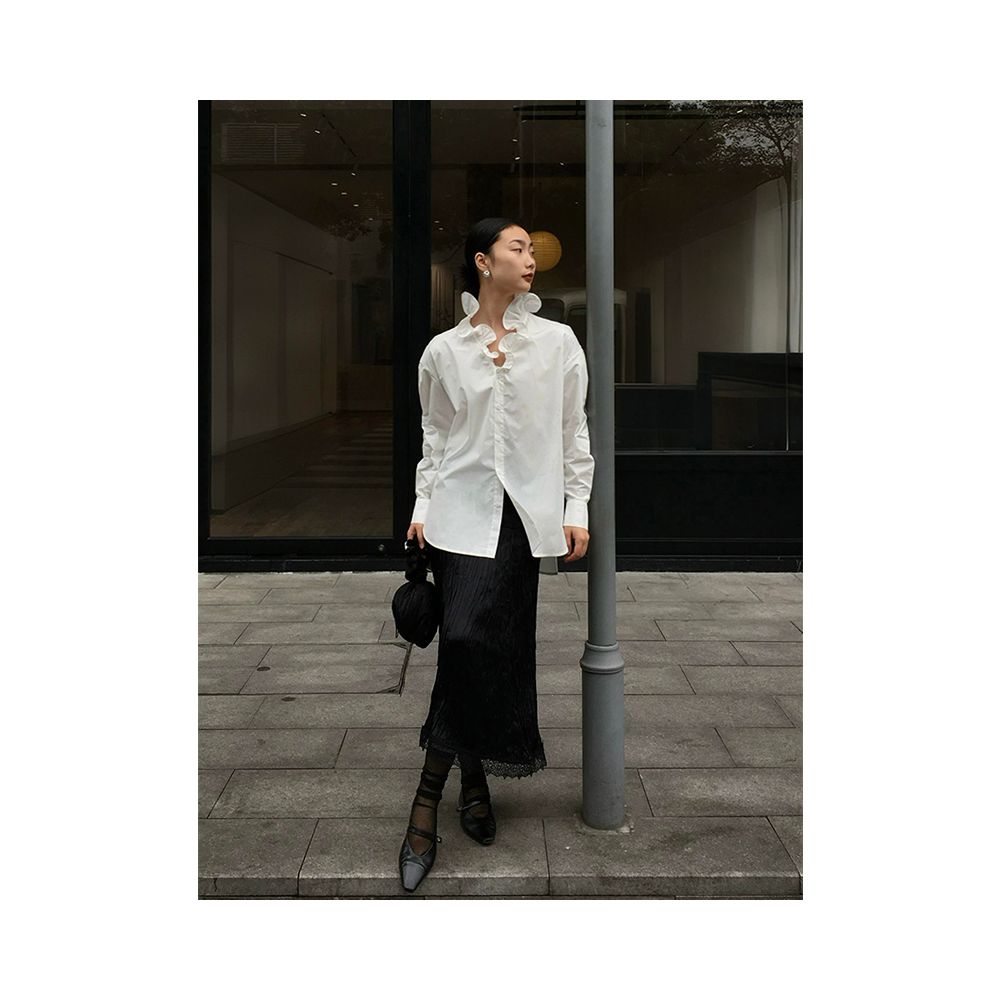 X Rose French style mature and sophisticated ruffled trim shirt new niche loose fitting fashionable base layer top for women image 1