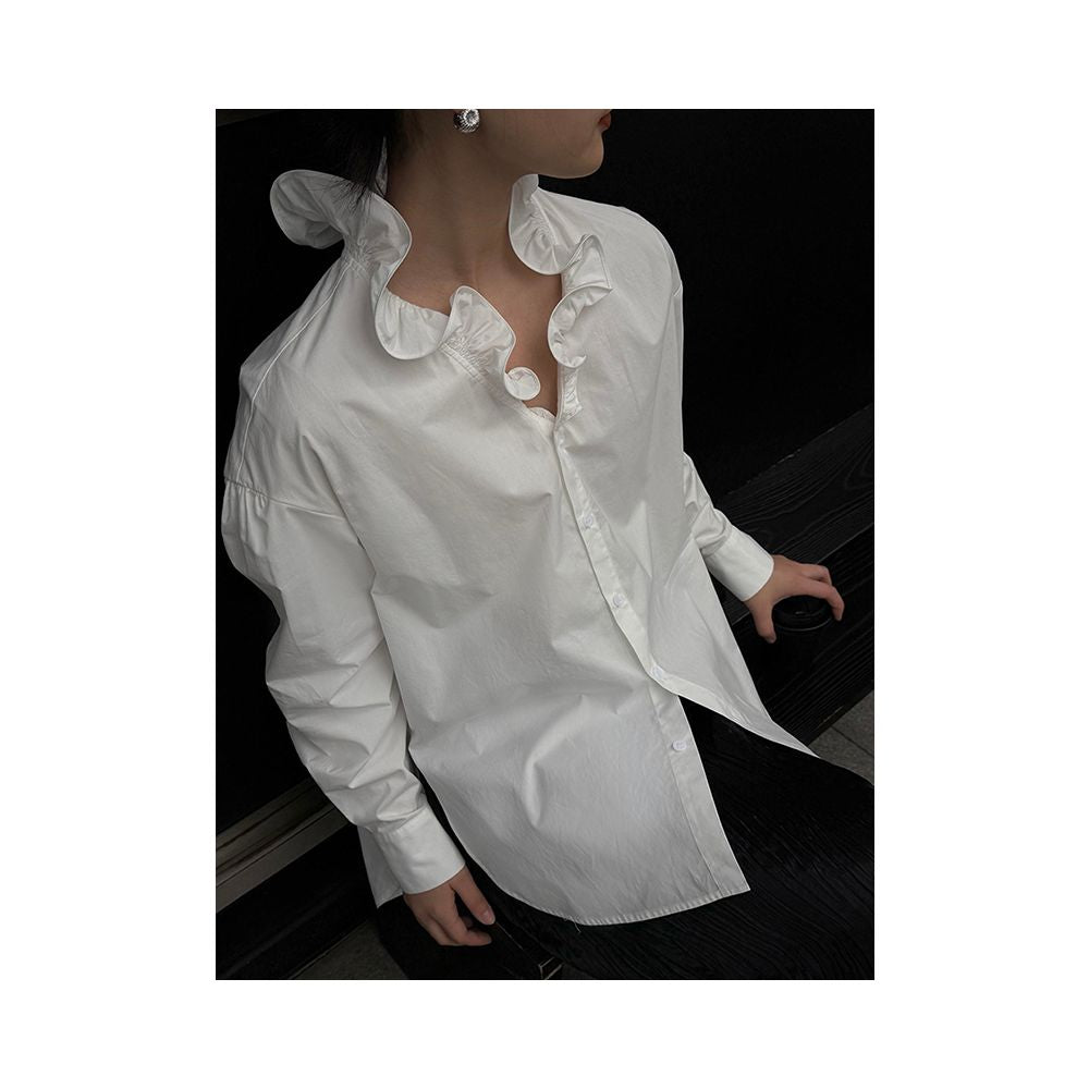X Rose French style mature and sophisticated ruffled trim shirt new niche loose fitting fashionable base layer top for women image 6