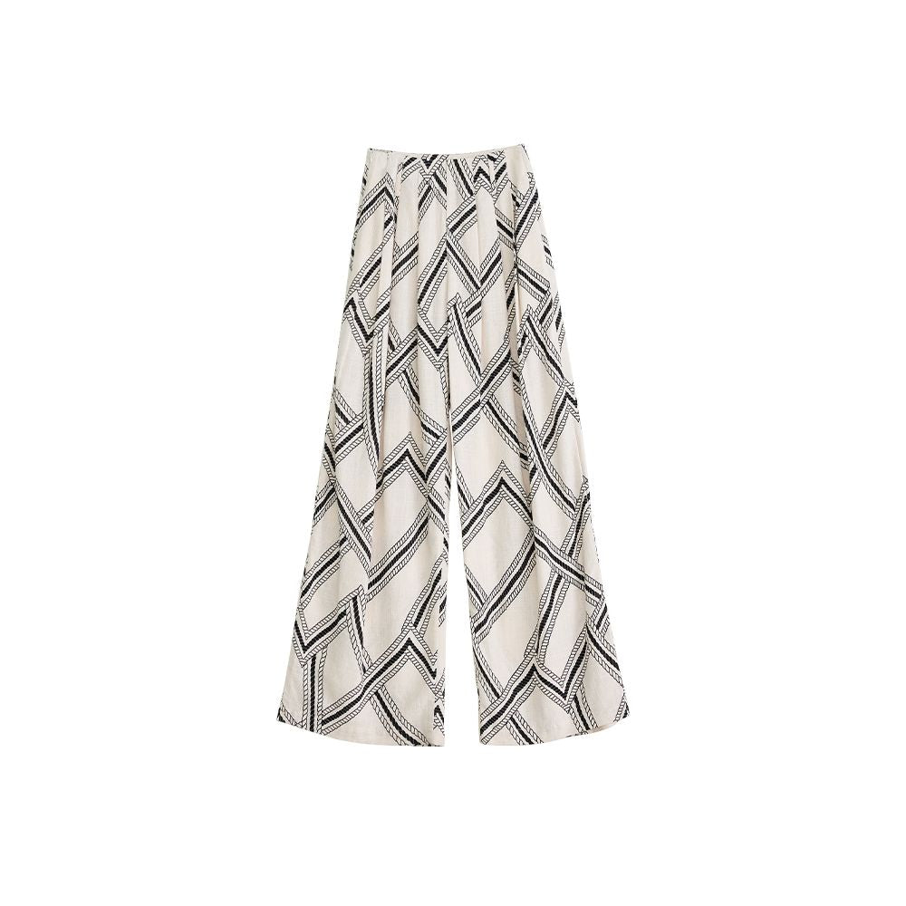 FAESSLIN Tencel Linen Wide Leg Pants for Women Summer Thin Style Relaxed Fit Vacation Style Straight Leg Printed Pants image 5