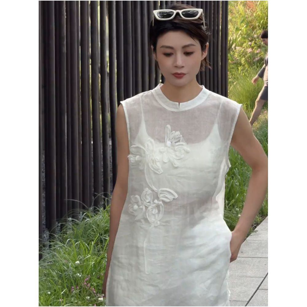 New Chinese style sleeveless vest with jacquard design and Chinese knot buttons summer 2025 new style loose fit slimming versatile and casual shorts image 2