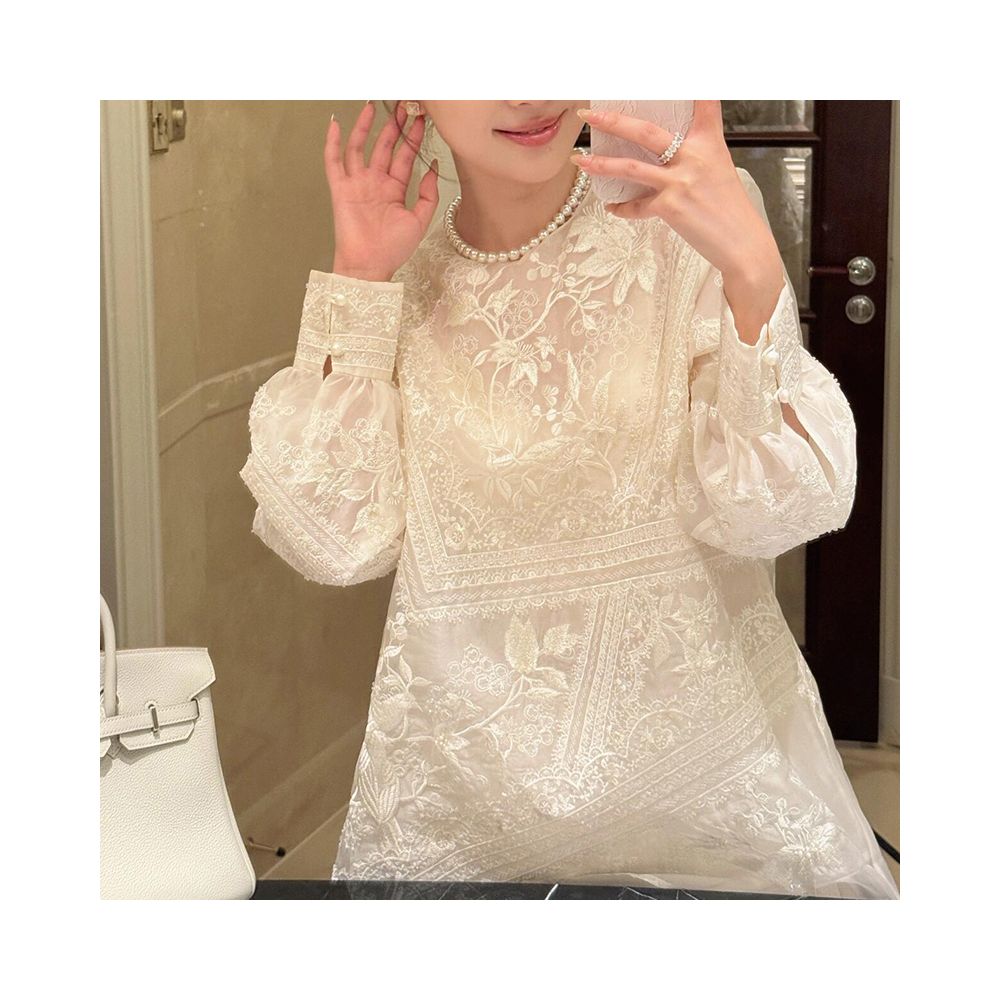 New Chinese Style Lace Shirt with Folded Buttons Women s Summer 2025 New Arrival Versatile Loose fitting Long sleeved Top image 4
