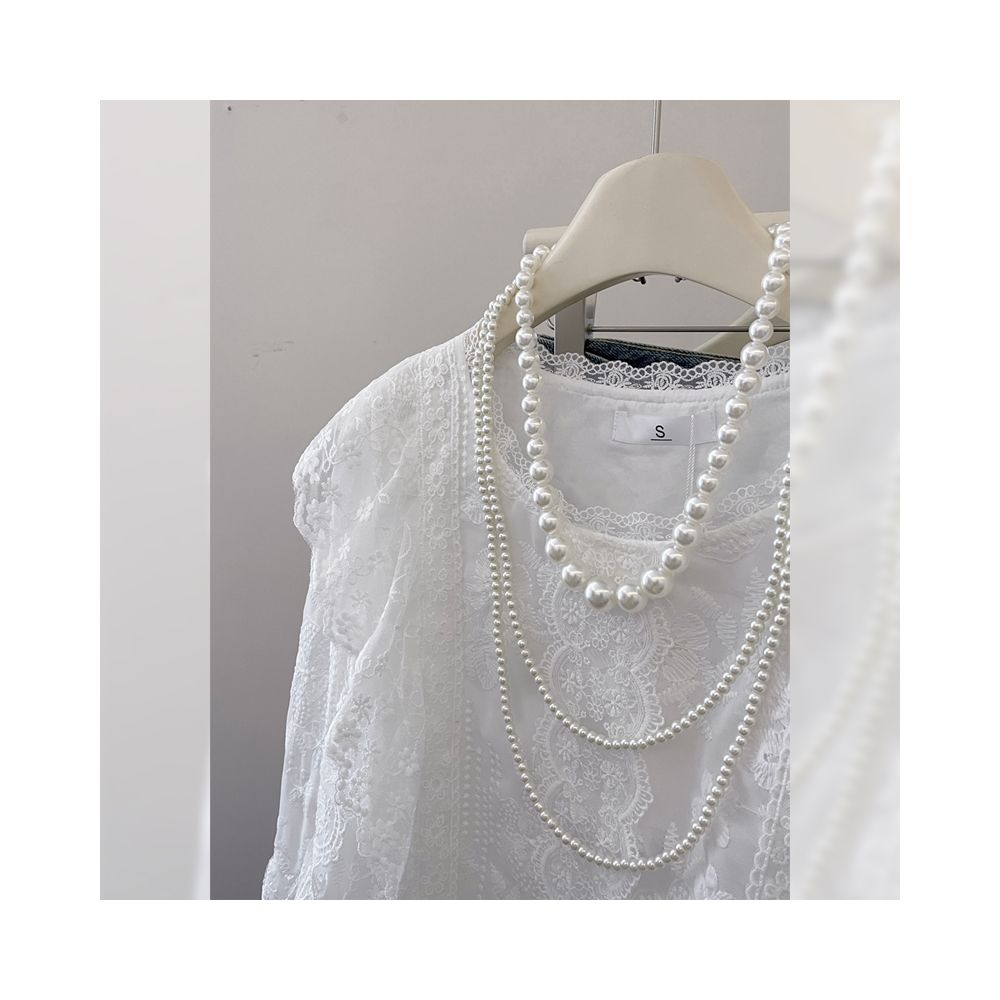 Gentle and elegant lace trimmed long sleeved chiffon blouse for spring French style design unique style image 4