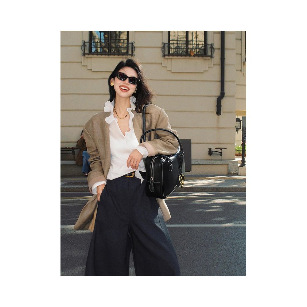 X Rose French style sophisticated shirt with ruffled trim new high end luxurious and fashionable base layer top for women image 1