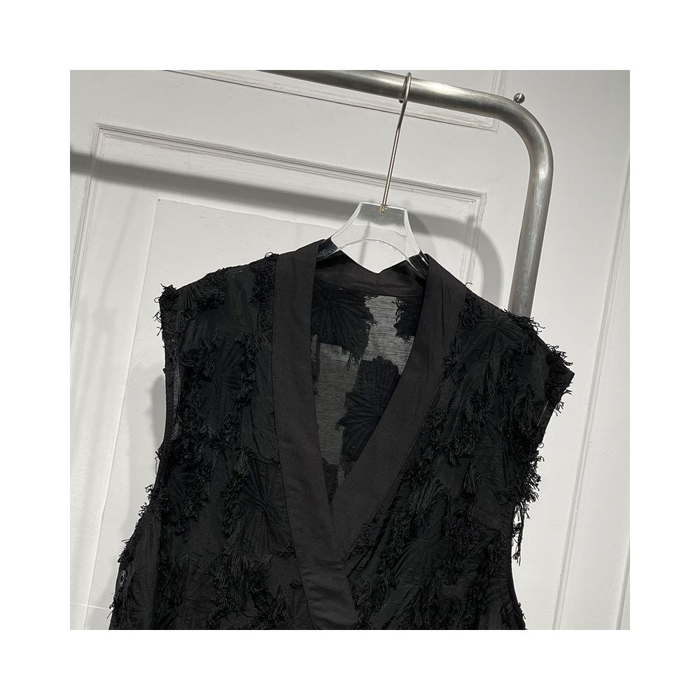 Fashionable design tie V neck jacquard thin transparent vest women s 2023 summer new high end niche mid length top image 3