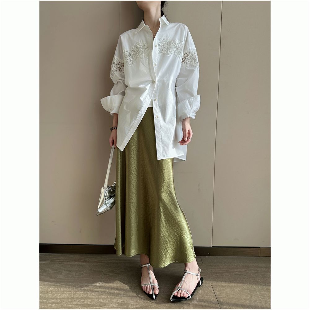 PINKEEN White Lace Hollow Long Sleeve Shirt for Women s Summer 2025 New French Elegant Loose Fashion Top image 5