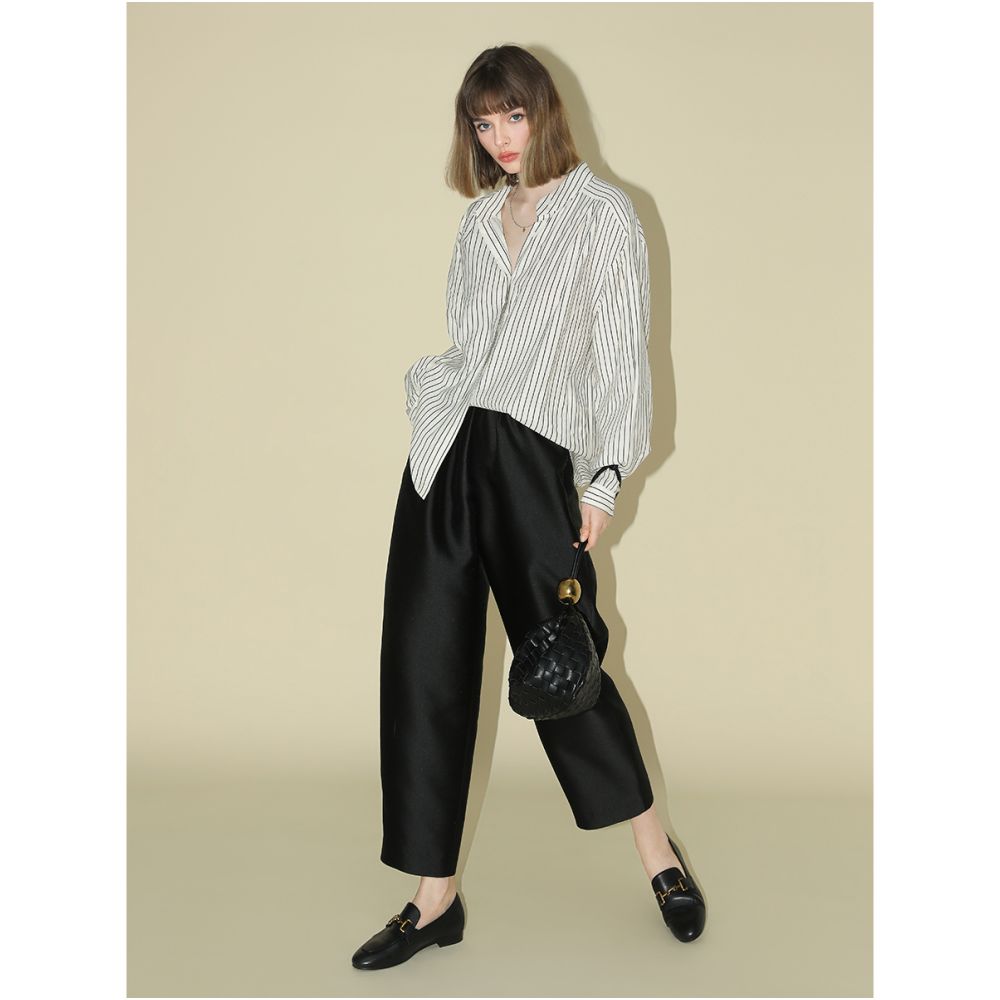 3 items for 50 off COCOBELLA Women s Black Work Trousers Silky Texture Loose Fit Cigarette Pants PA547 image 3