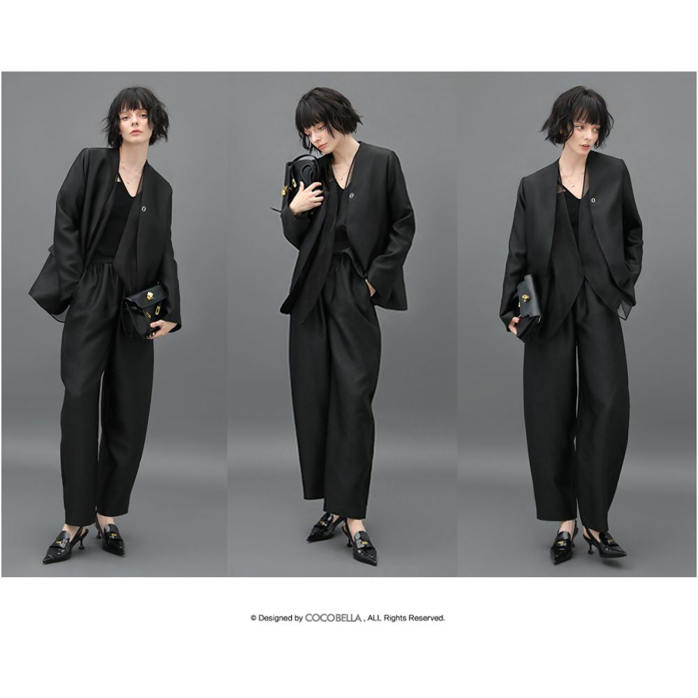 3 items for 50 off COCOBELLA Women s Black Work Trousers Silky Texture Loose Fit Cigarette Pants PA547 image 4