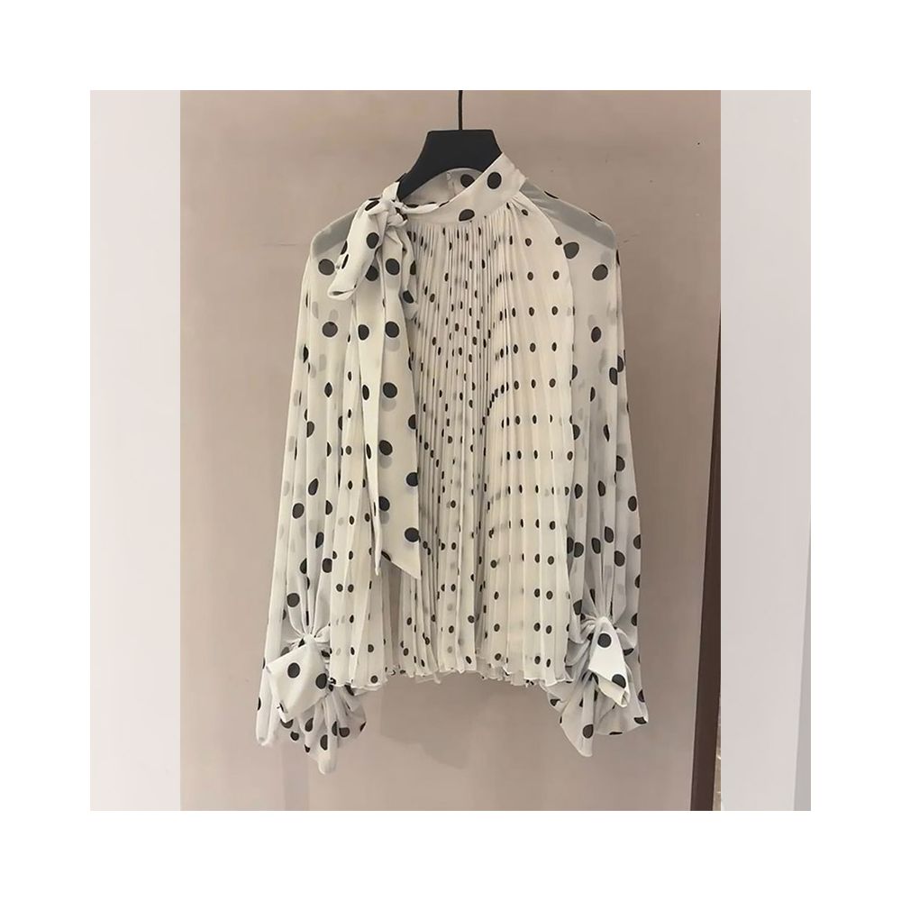 Retro versatile chic chic top gentle style age reduction 2025 autumn new style fashionable polka dot Western style chiffon shirt image 1