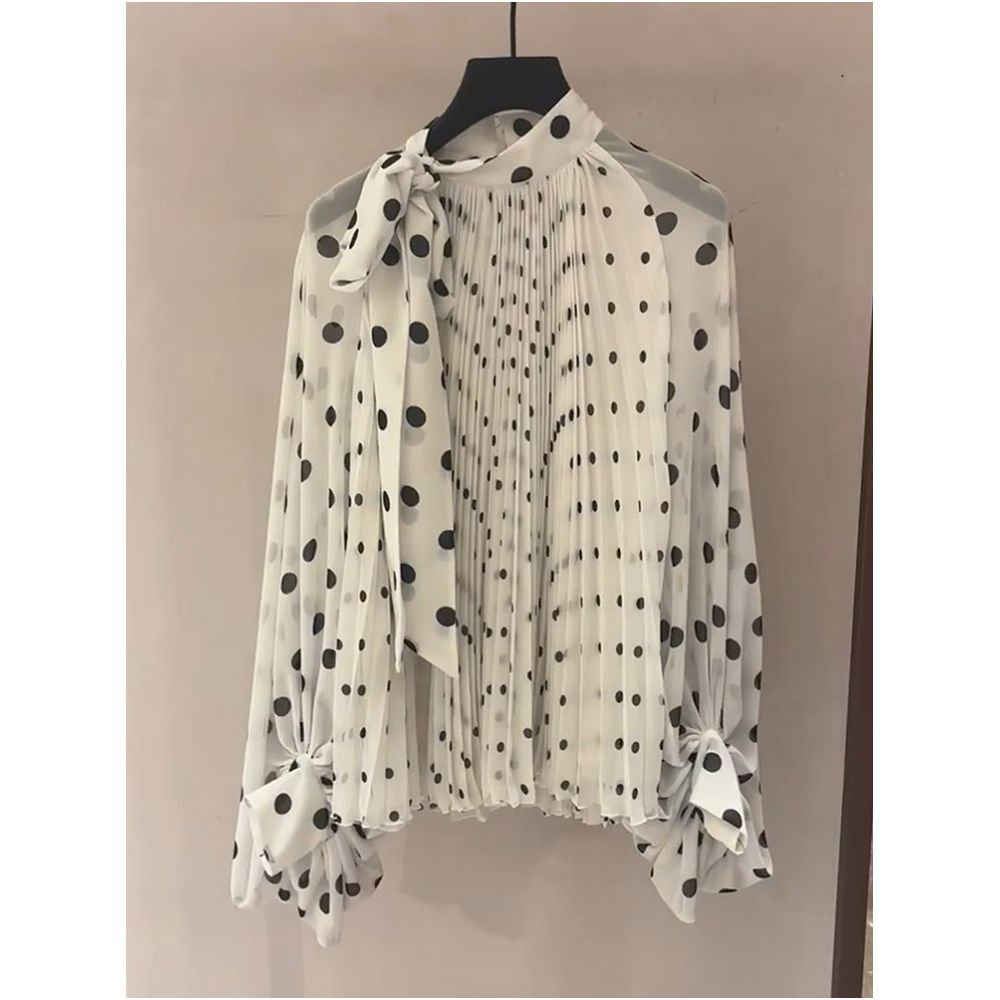 Retro versatile chic chic top gentle style age reduction 2025 autumn new style fashionable polka dot Western style chiffon shirt image 6