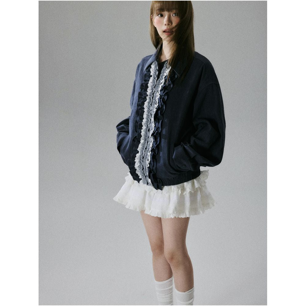 ASAYA5156 – Ruffle Muse Cotton Jacket 🤍🖤