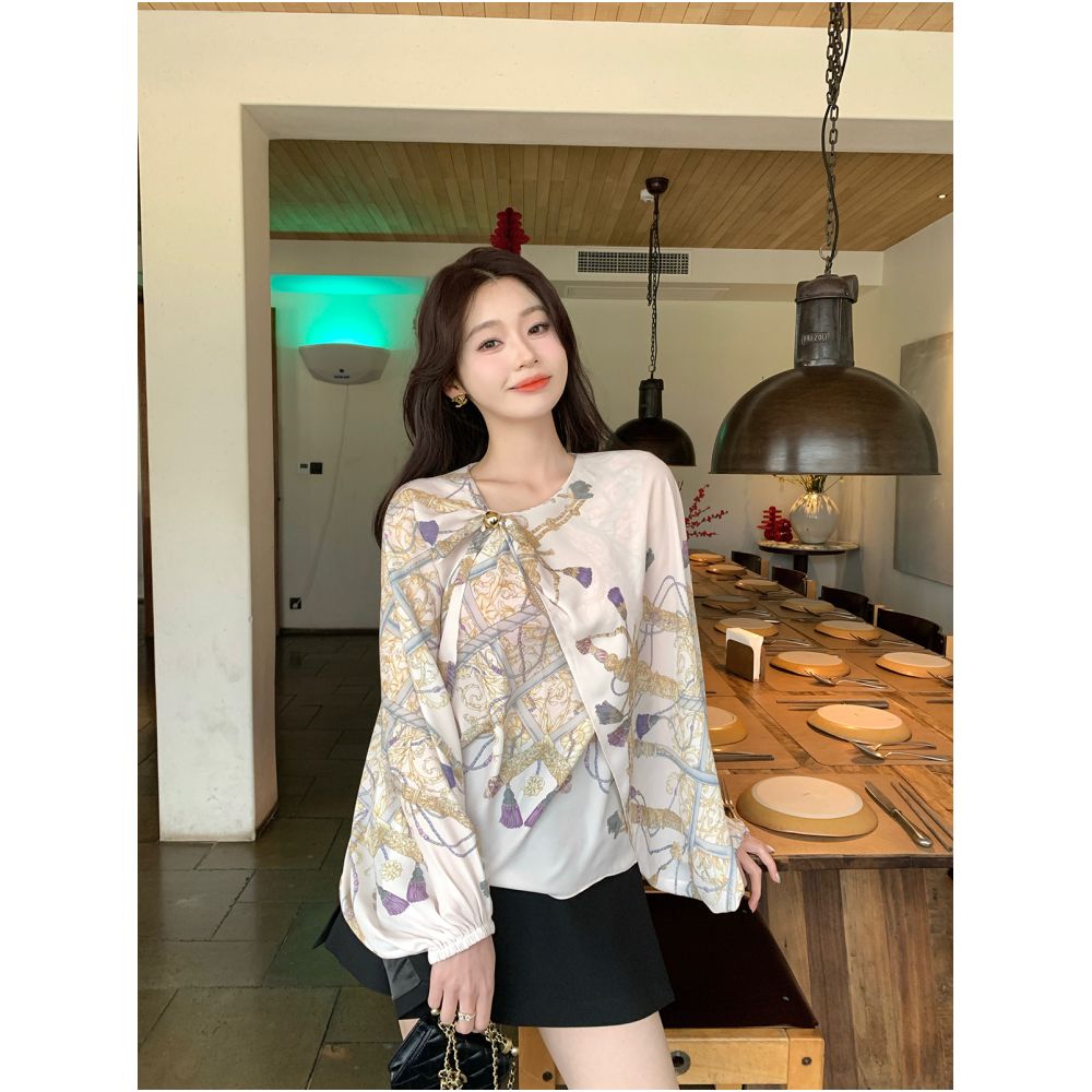 Syeee Helen print design sense golden ball top for women s spring loose fashion irregular cape image 5