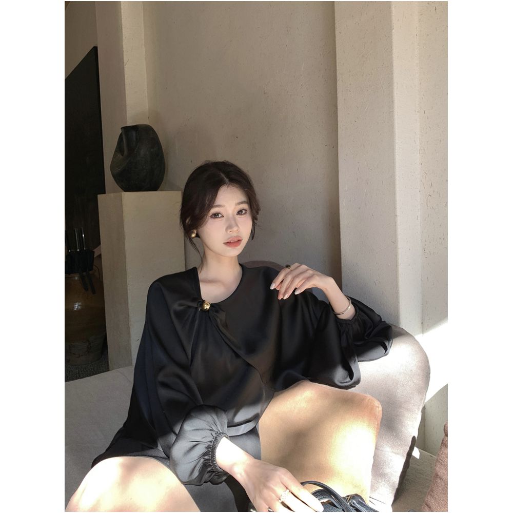 Syeee Helen print design sense golden ball top for women s spring loose fashion irregular cape image 14