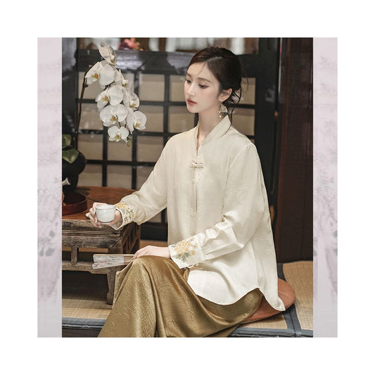 ASAYA5159 – Magnolia Silk Embroidered Blouse 🌿🤍