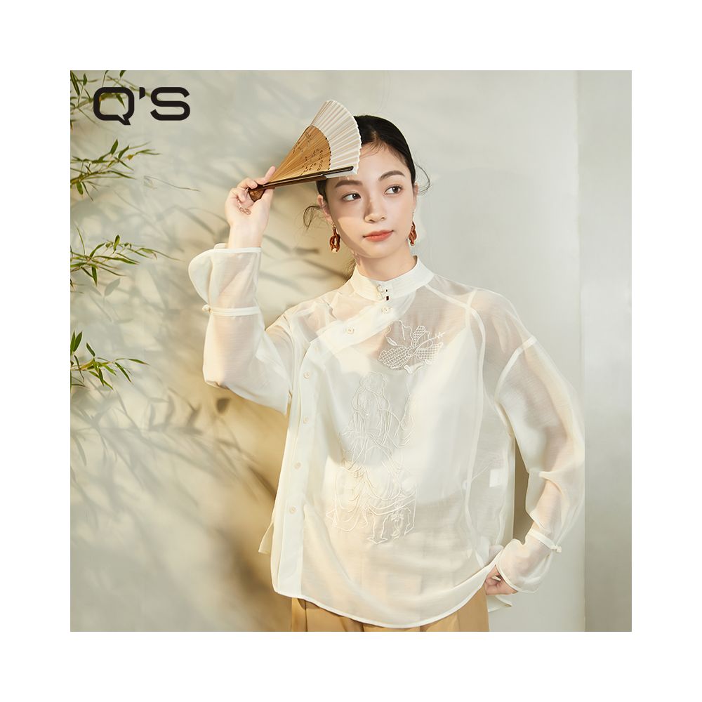 Same style straw Xi Spring and Autumn new retro Chinese style button down shirt for women with slanted placket embroidered slimming top in the mall image 8