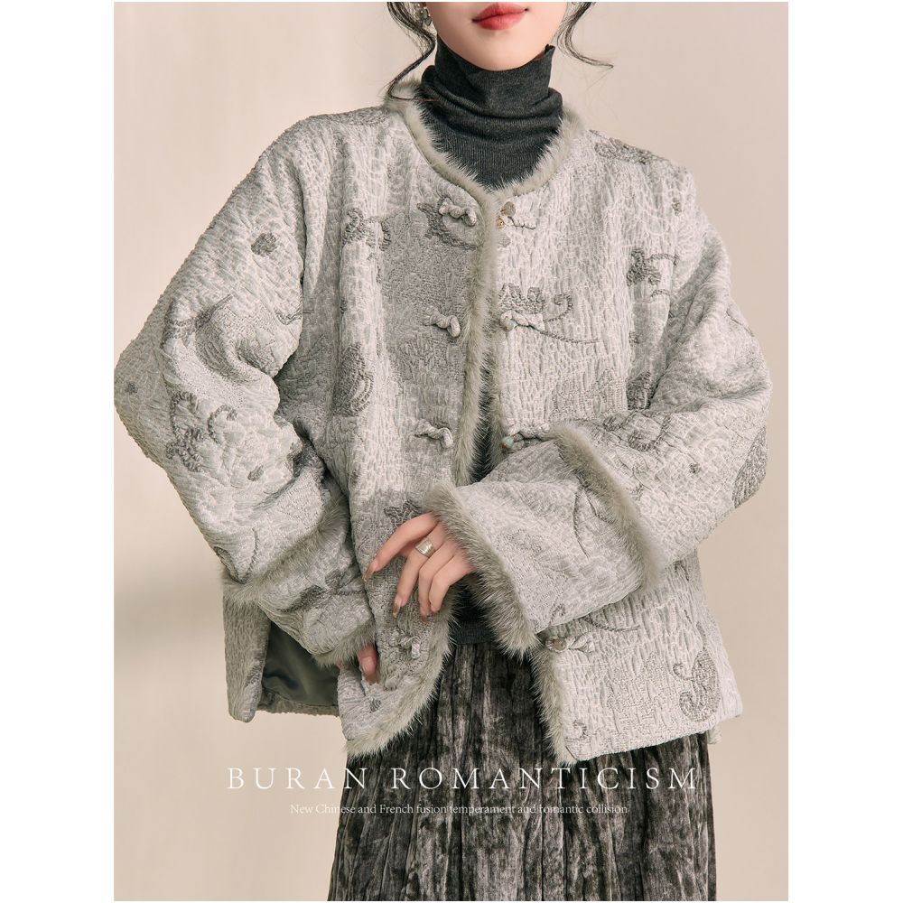 ASAYA5173 – Frosted Garden Brocade Jacket ❄️🕊️