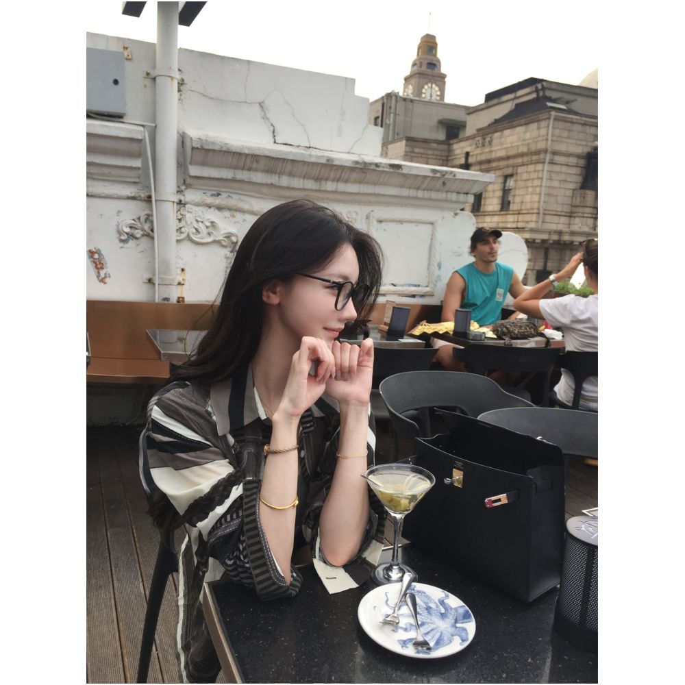 Kikimi old money relaxed feeling H home leather button printed shirt women s early autumn French petite bourgeoisie small top image 1