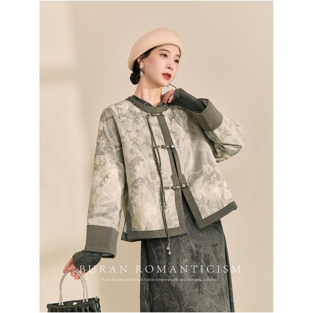 2025 Spring New Chinese style outerwear short style contrasting color jacquard retro silhouette loose and luxurious feeling lazy style women s clothing image 3