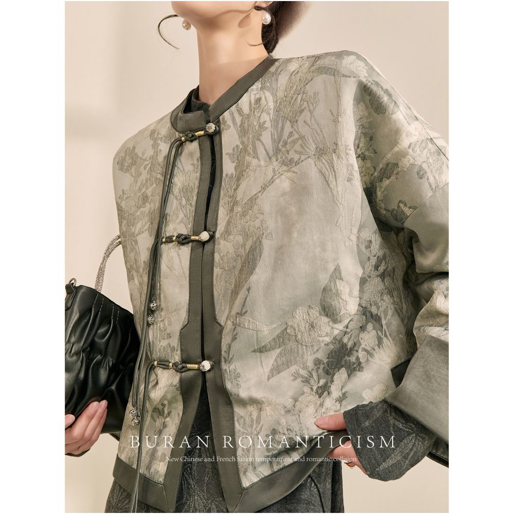 2025 Spring New Chinese style outerwear short style contrasting color jacquard retro silhouette loose and luxurious feeling lazy style women s clothing image 7