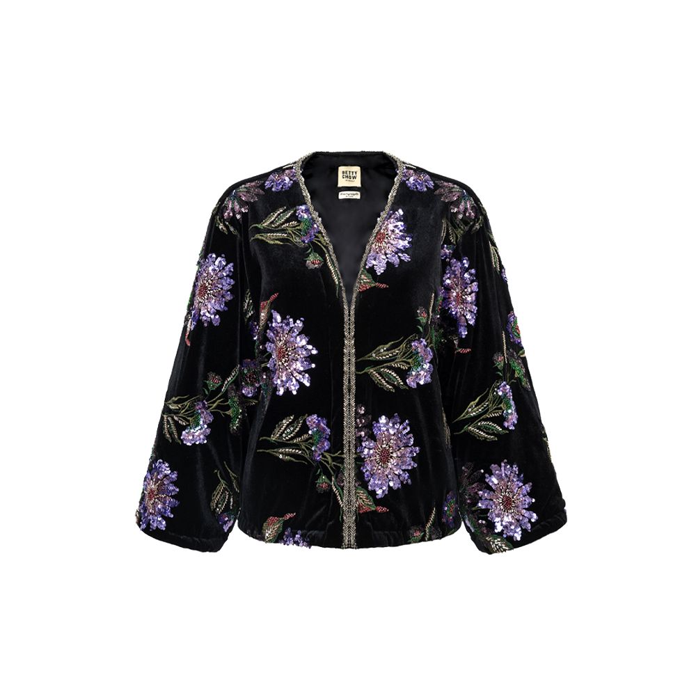 Bettychow New Chinese Style Purple Embroidered Beads Black Velvet New Year Cotton Clothes Fashionable New Year Coat image 5