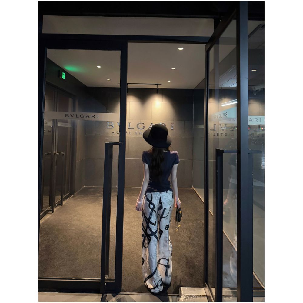 Kikimoold Money Wear Wide Leg Pants Ice Silk Satin Pants Women s Presbyopia Pants Walking Pants Thin image 5