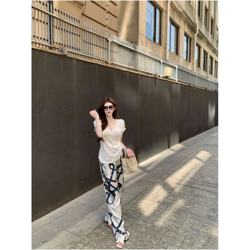 Kikimoold Money Wear Wide Leg Pants Ice Silk Satin Pants Women s Presbyopia Pants Walking Pants Thin image 7