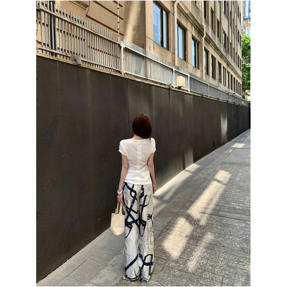 Kikimoold Money Wear Wide Leg Pants Ice Silk Satin Pants Women s Presbyopia Pants Walking Pants Thin image 1