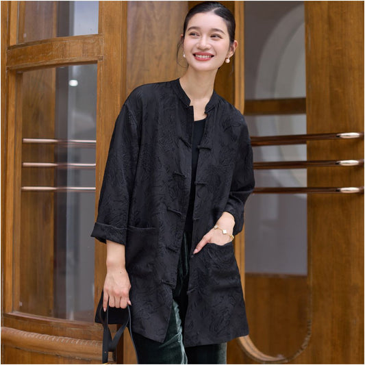 ASAYA5182 – Noir Peony Jacquard Jacket 🖤🌿