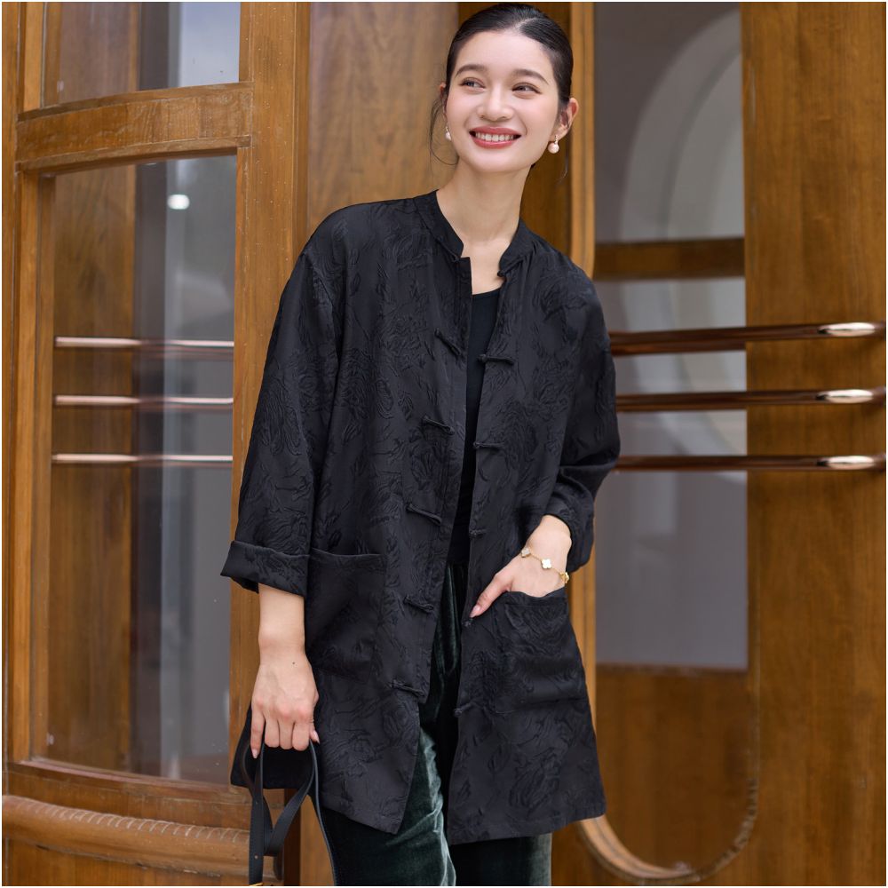 ASAYA5182 – Noir Peony Jacquard Jacket 🖤🌿