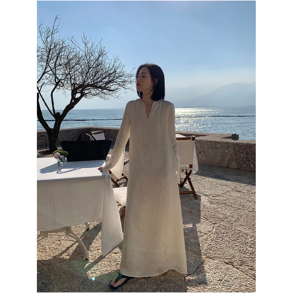 MUALLYCHEN Panasonic Tingquan Elegant Jacquard Long Dress Noble Dress V neck Romantic slimming Holiday Dress image 2