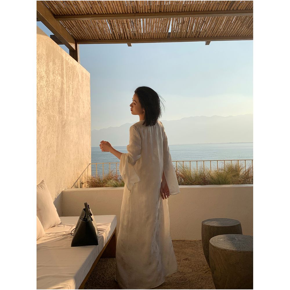 MUALLYCHEN Panasonic Tingquan Elegant Jacquard Long Dress Noble Dress V neck Romantic slimming Holiday Dress image 6