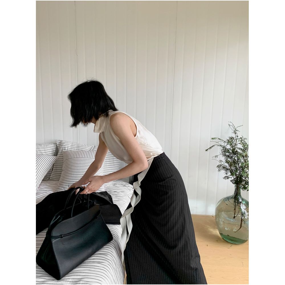 MUALLYCHEN outstanding posture runway striped wool suit long skirt agile ruffle edge wrapped hip skirt image 4