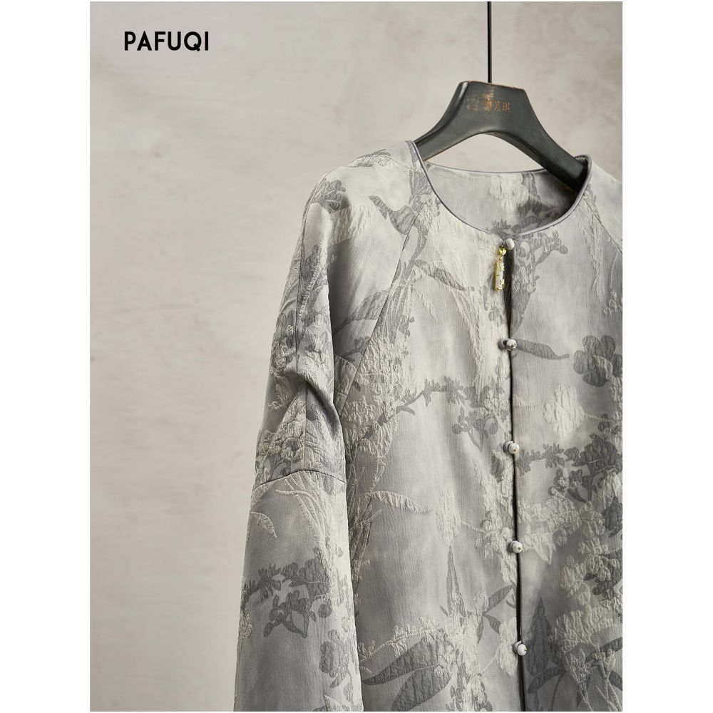 Improved New Chinese Style Set Autumn Winter Grey Jacquard Thick Coat Autumn Winter Round Neck Classical Elegance Top Chinese Style Women s Clothing image 3