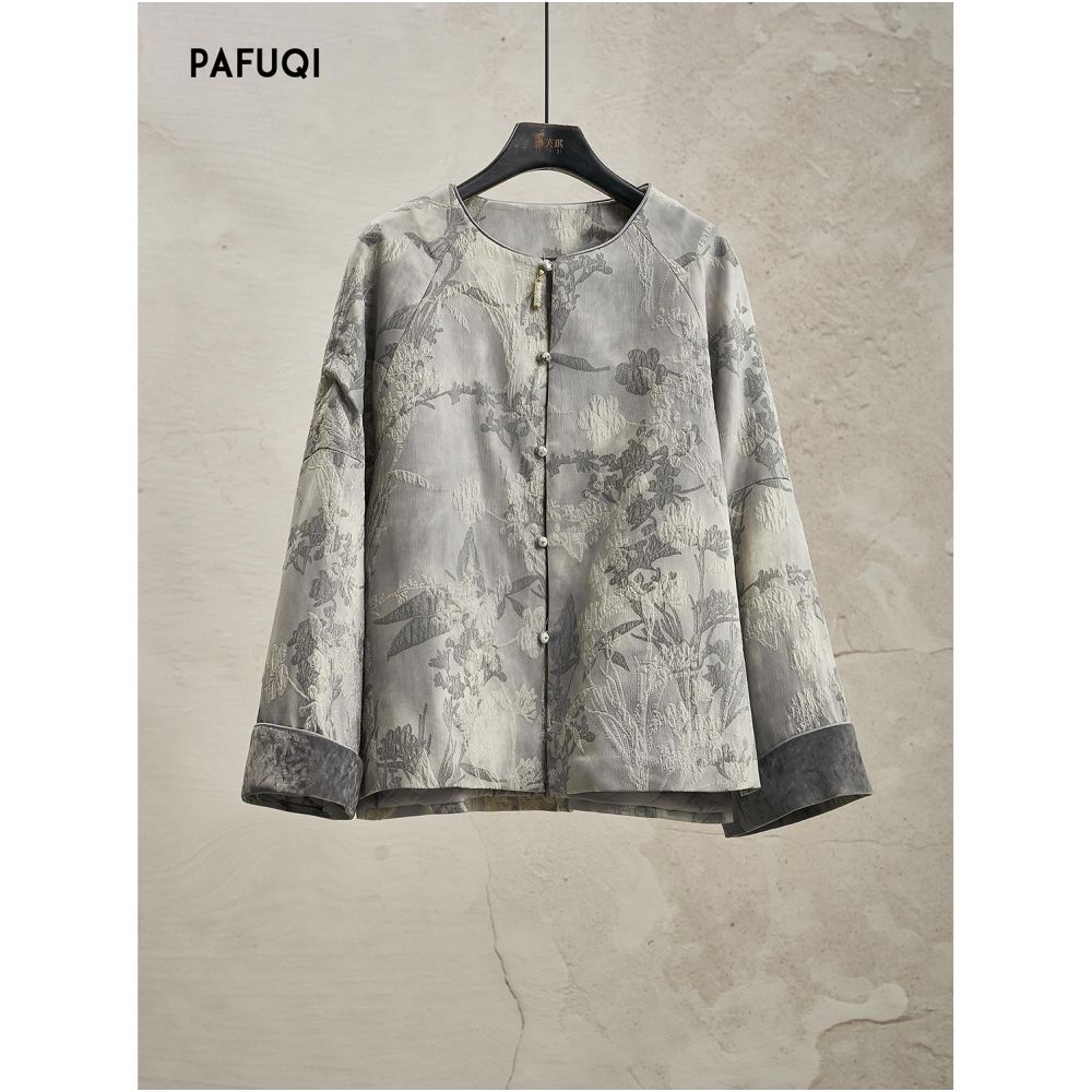 Improved New Chinese Style Set Autumn Winter Grey Jacquard Thick Coat Autumn Winter Round Neck Classical Elegance Top Chinese Style Women s Clothing image 13