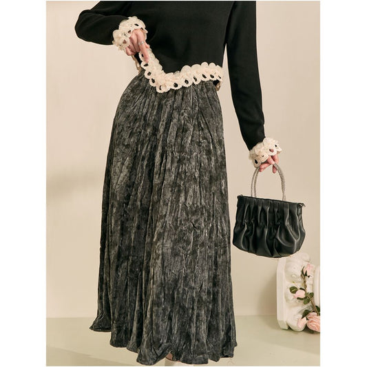ASAYA5174 – Velvet Cloud Pleated Skirt ☁️🖤