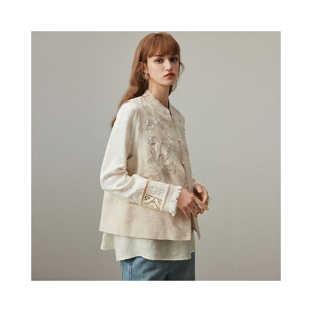 DFVC linen new Chinese style vest for women autumn 2025 new embroidered short vest jacket image 2