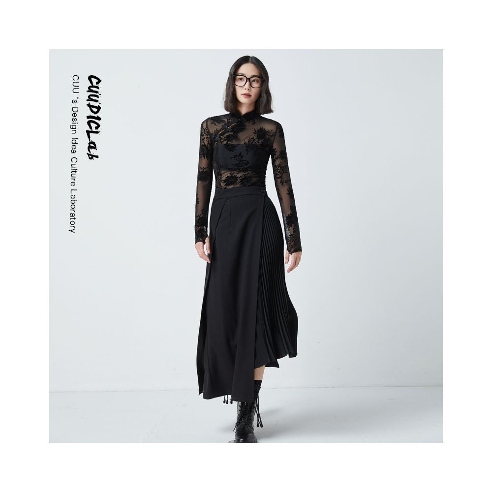 In Stock CUUDICLAB New Chinese Style Improved Cheongsam Top with Tie Dye High Quality Flocked Lace Blouse image 3