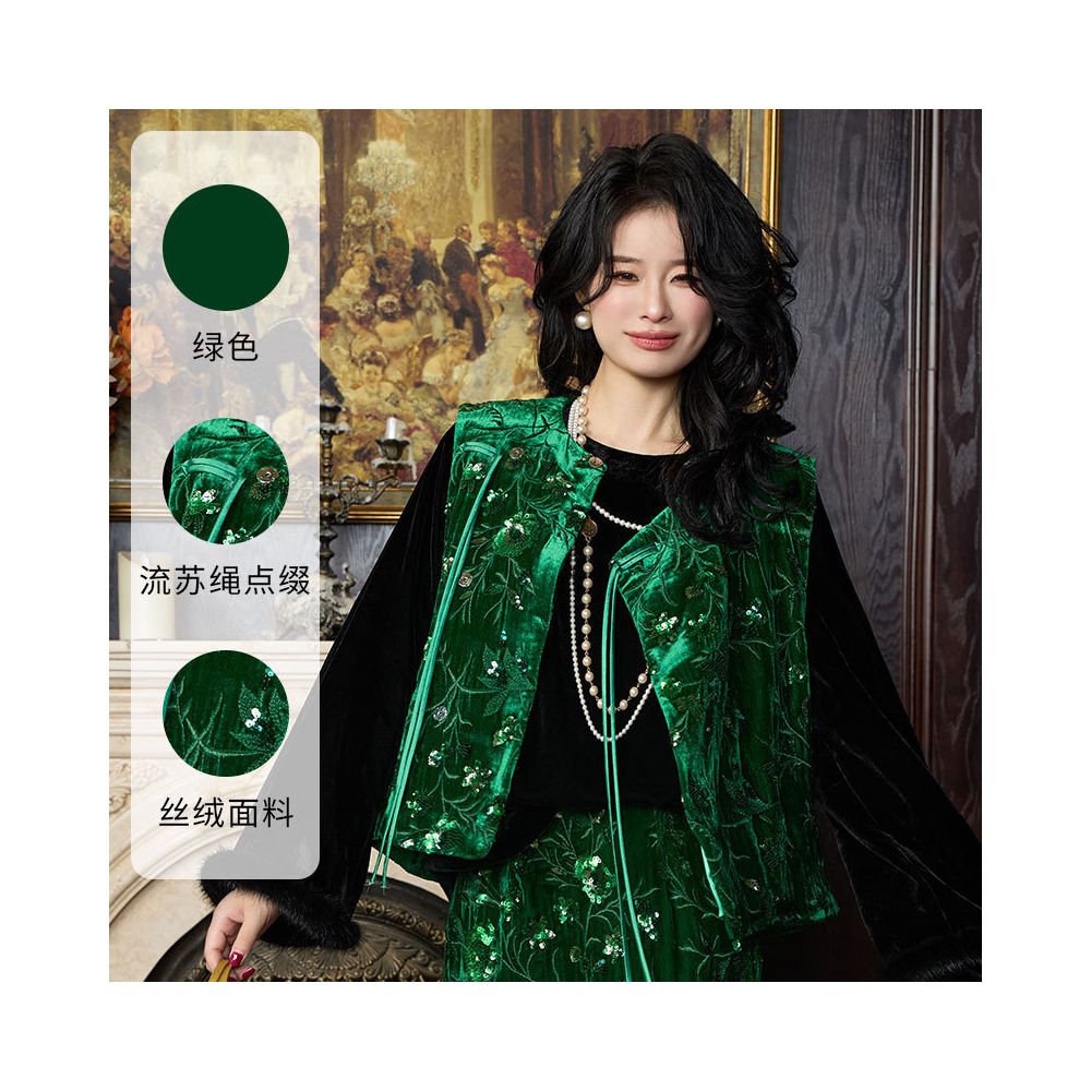 HSSNFZ New Chinese Style Velvet Vest Spring 2025 New Arrival Heavy Embroidery High End Feel Versatile image 13