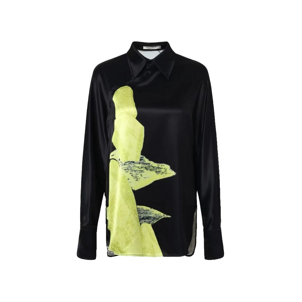 Same style Zhujia 2025 summer soft and smooth lightweight mulberry silk top with contrasting printed black silk shirt in the mall image 5