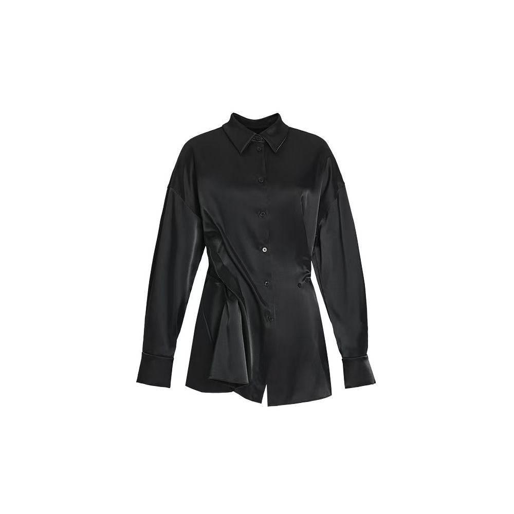 Same style as in shopping malls Zhu Jia 2025 Winter New Style Chinese Soft Irregular Pleated Black Collared Shirt image 5