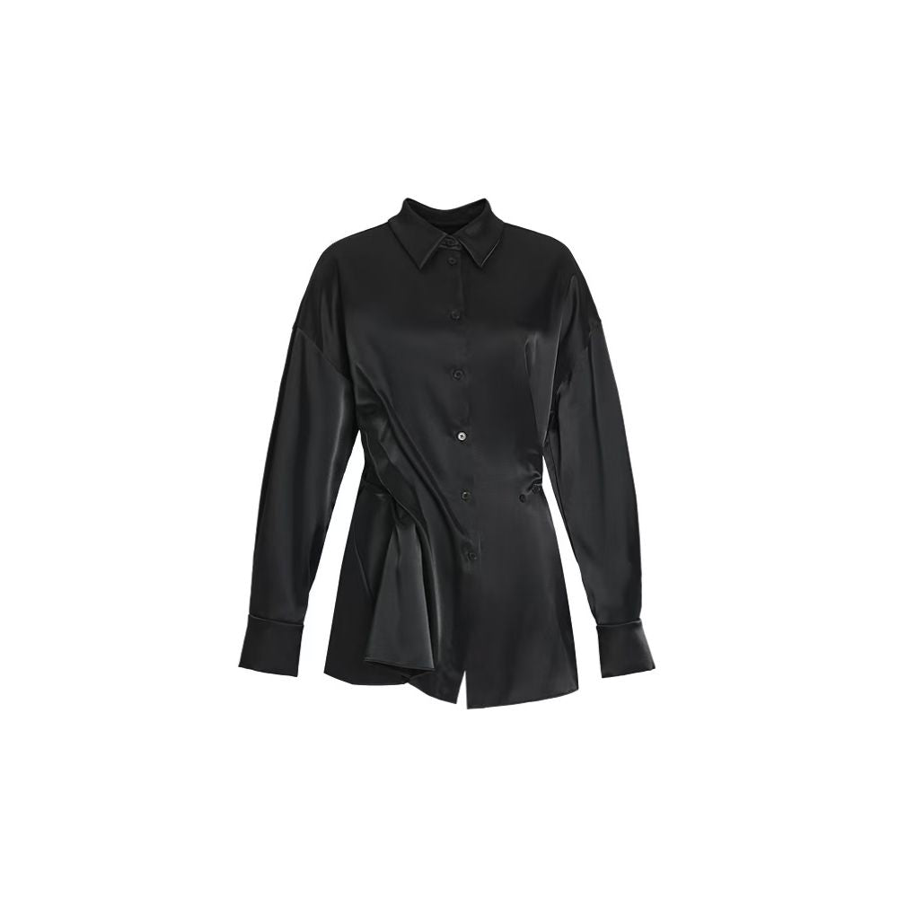 Same style as in shopping malls Zhu Jia 2025 Winter New Style Chinese Soft Irregular Pleated Black Collared Shirt image 8