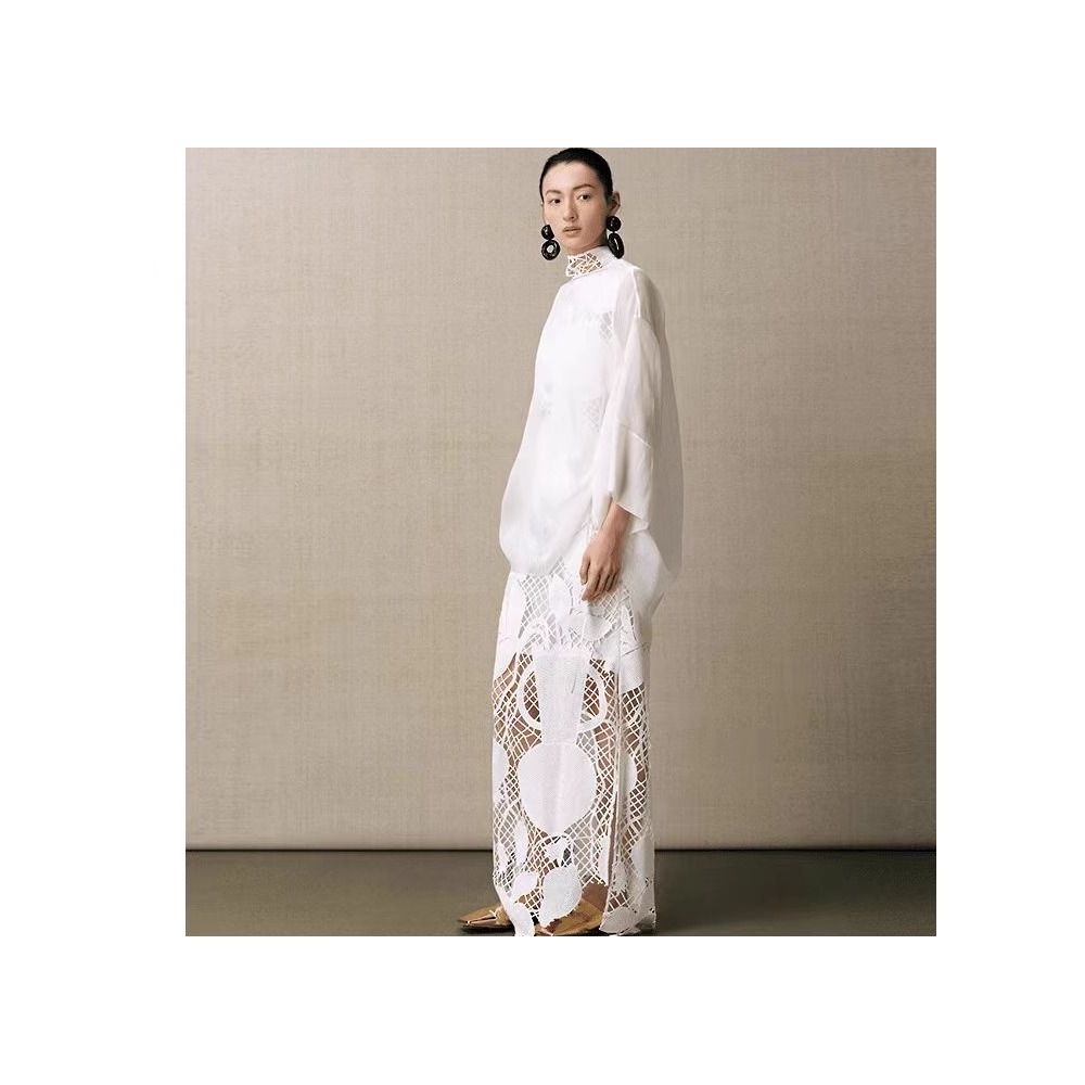 Same style as in shopping malls Zhu Jia 2025 Summer New White Zen New Chinese Style Round Neck Pleated Loose Silk Shirt Top image 3