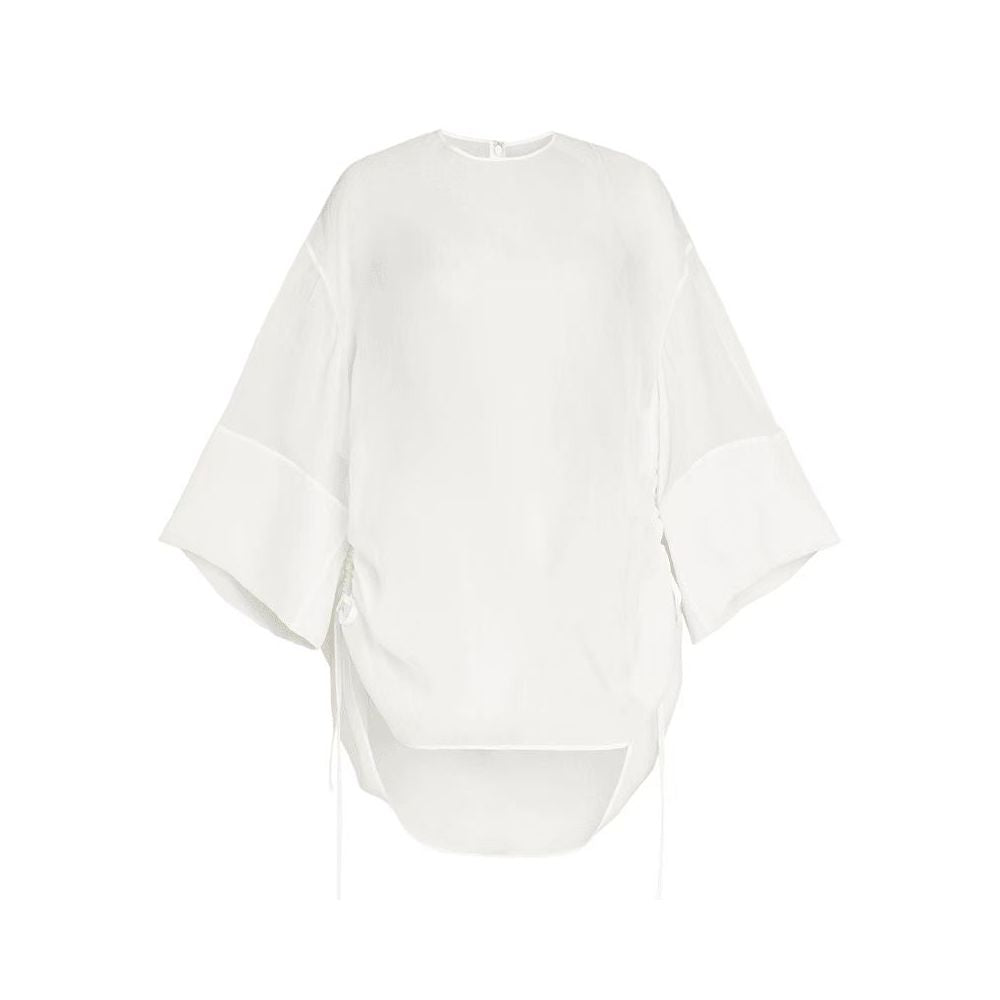 Same style as in shopping malls Zhu Jia 2025 Summer New White Zen New Chinese Style Round Neck Pleated Loose Silk Shirt Top image 7